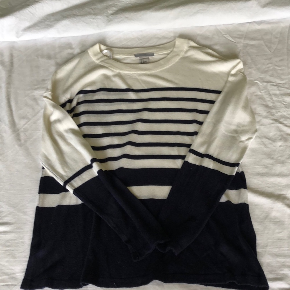 Blue and white striped sweater